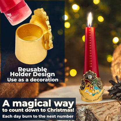 Harry Potter Advent Calendar 2025 - Candle & Holder Set with Tapered Unscented Candles | Hogwarts Room Decor