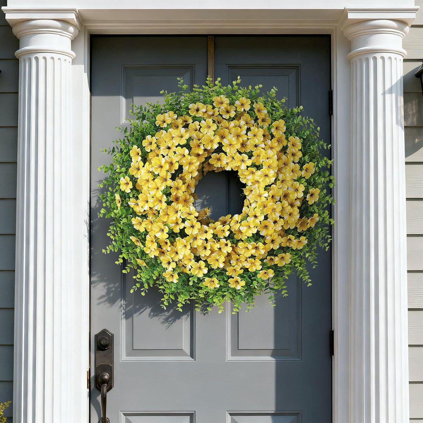 Starry Sky Morning Glory Wreath by 26" - Faux Eucalyptus Flower Decor for Spring & Summer | Yellow