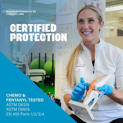 London Labs Synsafe 4 Mil Blue Nitrile Exam Gloves - Disposable, Latex-Free & Powder-Free, Extra Strong