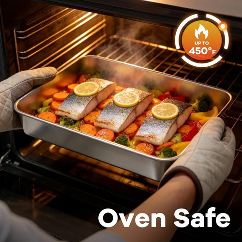 LIANYU Stainless Steel Baking Pan Set - 12⅓ x 9¾ x 2 Inch Rectangle Bakeware with Lids, Non-Toxic & Dishwasher Safe (2 Pans + 2 Lids)