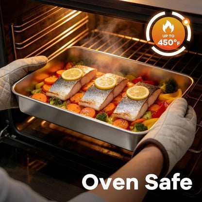 LIANYU Stainless Steel Baking Pan Set - 12⅓ x 9¾ x 2 Inch Rectangle Bakeware with Lids, Non-Toxic & Dishwasher Safe (2 Pans + 2 Lids)