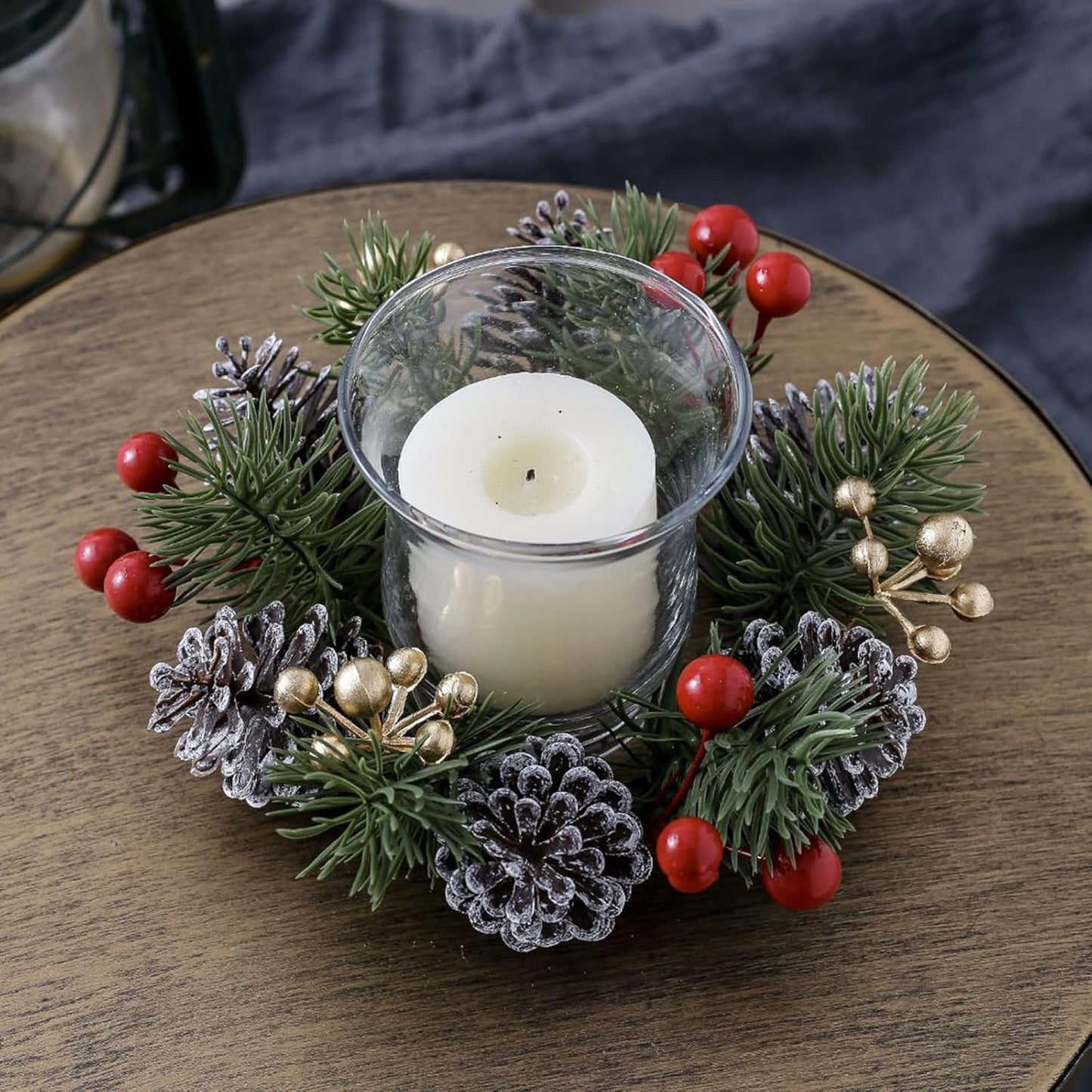 Regine Switzerland Christmas Candle Rings - Elegant Gold & Red Floral Design | 2-Piece Set for Holiday Decor
