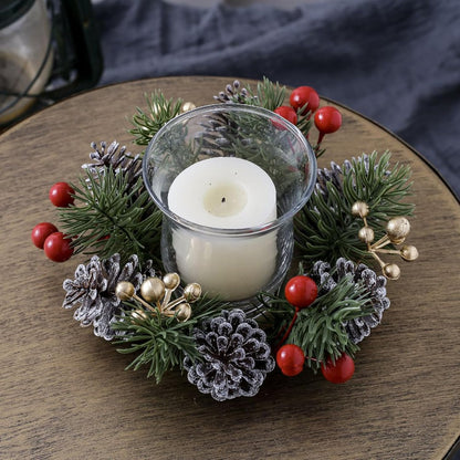 Regine Switzerland Christmas Candle Rings - Elegant Gold & Red Floral Design | 2-Piece Set for Holiday Decor
