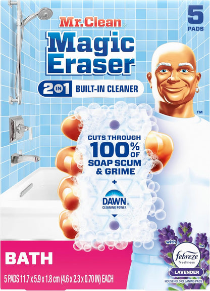 Mr. Clean Magic Eraser Sponge - Powerful Soap Scum Remover with Febreze Lavender Scent | 5 Count