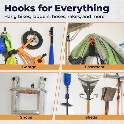 Steel Heavy Duty Garage Hooks by [Brand Name] - 28 Pack Anti-Slip Wall Mount Organizers for Bikes, Ladders, and Tools | Orange