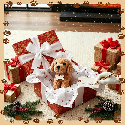 Goldendoodle Christmas Ornament - Plush Curly Dog with Writable Wooden Tag (Variation: Gold)