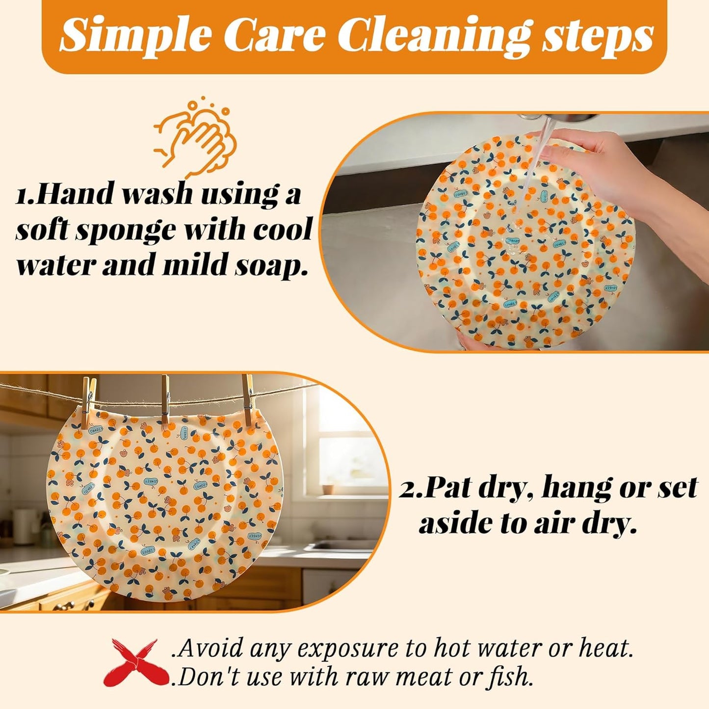 OHIYO Reusable Beeswax Bowl Covers - 2 Large Elastic Cotton Cloth Caps for Bread Proofing | 12 Inch