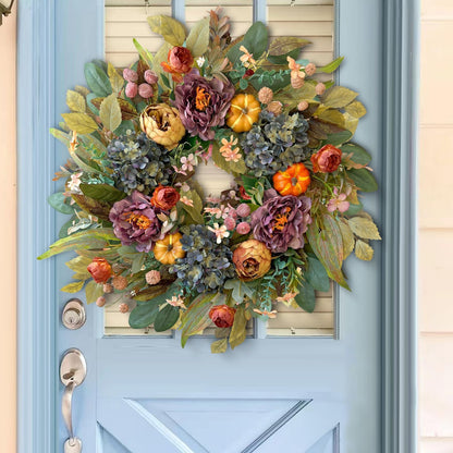 WANNA-CUL 24 Inch Spring & Fall Wreath - Blue Hydrangea & Purple Peony Home Decor