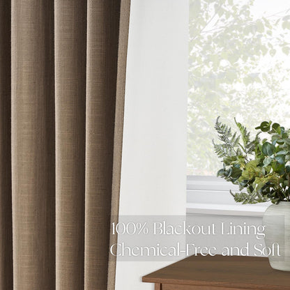 Topfinel Extra Long Total Blackout Linen Curtains 108 Inches Long for Living Room Large Window with Hooks Rings, Pinch Pleated Cold Blocking Acoustic Heavy Taupe Track Curtains 2 Panels 9 FT