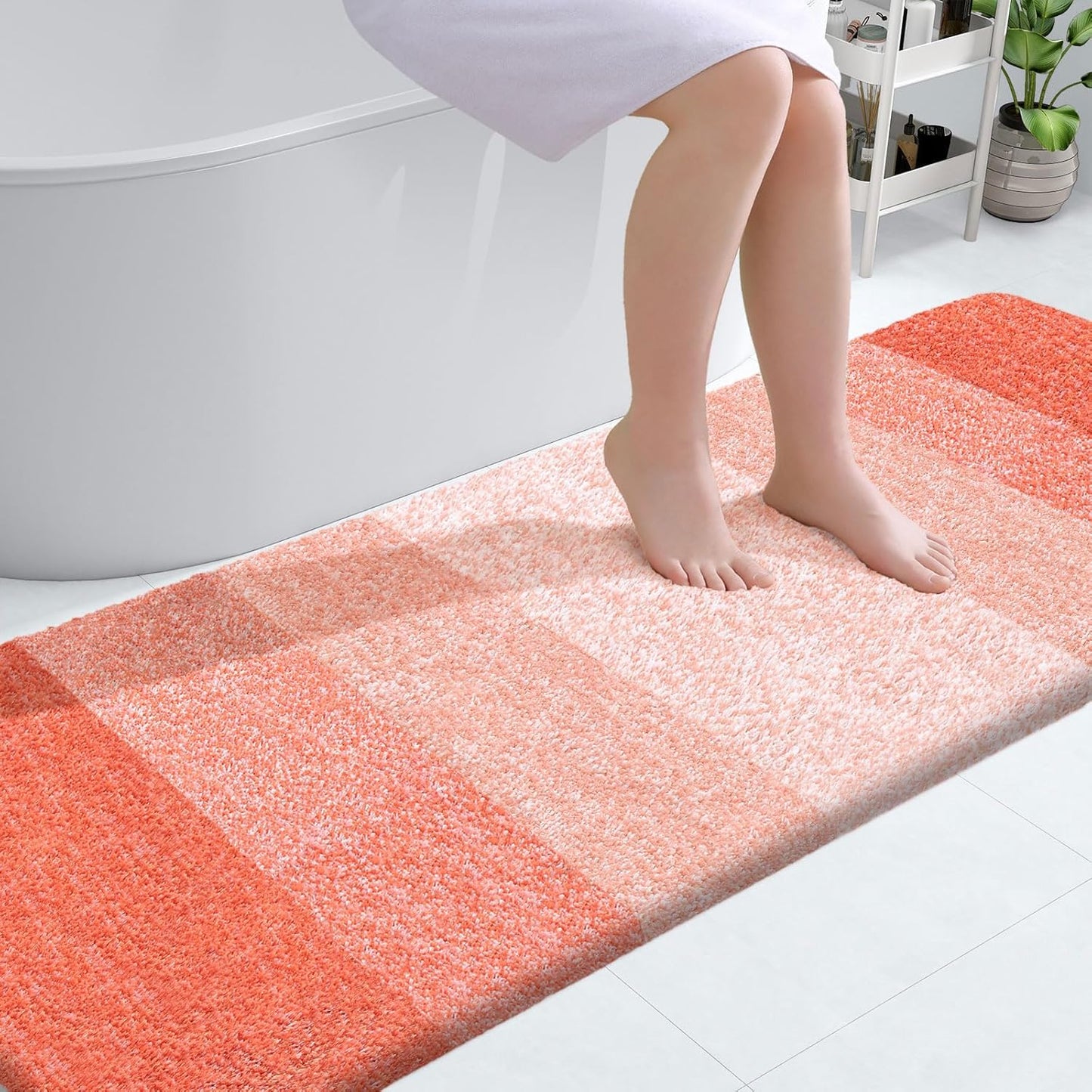 OLANLY Bathroom Runner Rug - Extra Soft Microfiber, Quick-Dry, Washable | 70x24 Inches, Coral Color