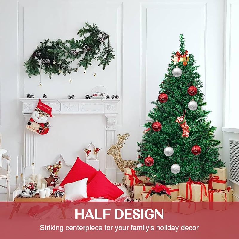 GlyinnHe 6ft Green Half Artificial Christmas Tree with Foldable Metal Stand – Easy Assembly, Space-Saving Half Tree