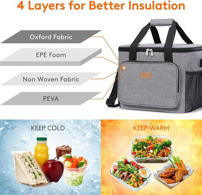 Lifewit Insulated Lunch Bag - Large Soft Cooler Tote for Adults | 40-Can Capacity, Gray