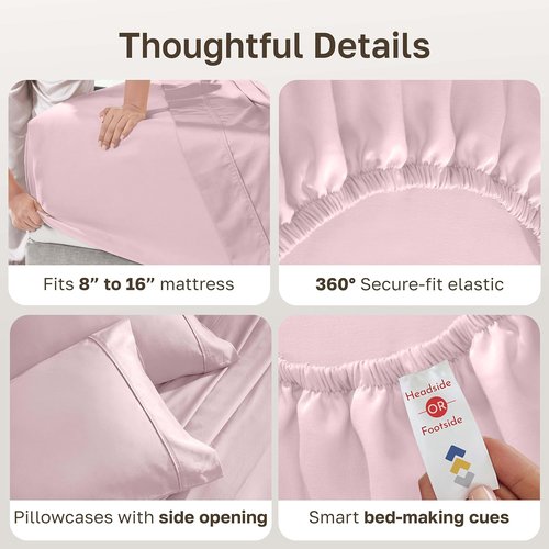 California Design Den Queen Size Cotton Sheet Set - 100% Soft Cotton, 400 Thread Count, Deep Pockets - Pink