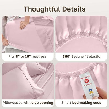 California Design Den Queen Size Cotton Sheet Set - 100% Soft Cotton, 400 Thread Count, Deep Pockets - Pink