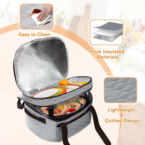LUXJA Insulated Slow Cooker Carrying Bag - Fits 6-8 Quart Crock Pot | Double Layer Design, Gray