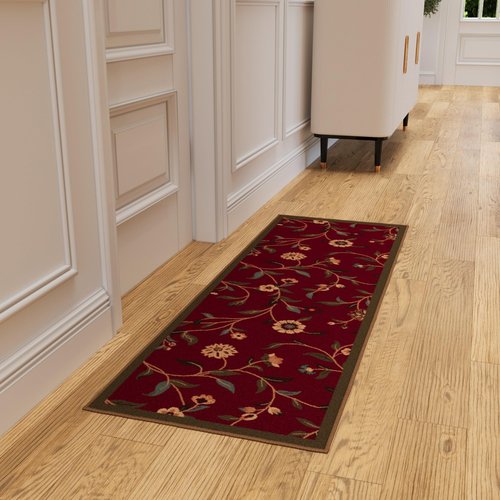 Ottomanson Hallway Runner Rug 20" x 53" Non Slip Floral Area Rugs Easy to Clean Laundry Rug Runner Durable & Pet Friendly Floor Carpet Runners for Hallways Entryway Living Room Kitchen Bathroom, Red