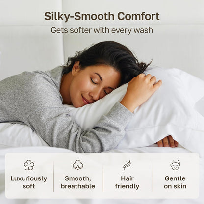California Design Den King Size Pillowcase Set - 400 Thread Count, 100% Cotton Sateen, Soft & Breathable | Bright White