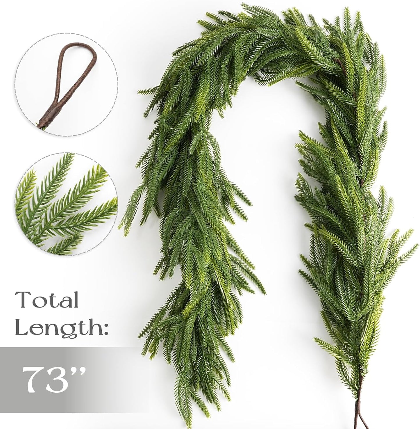 Skiennix Christmas Garland - 6 Ft Norfolk Pine - Rustic Artificial Greenery Decor for Indoor/Outdoor Use