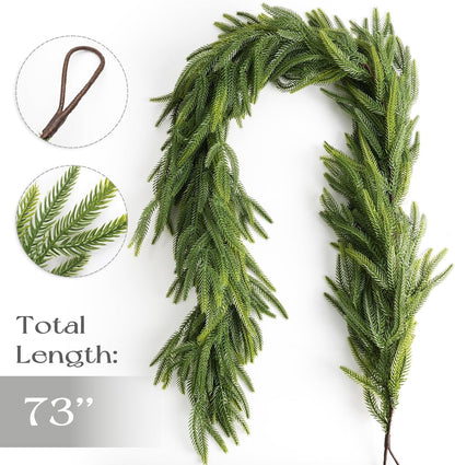 Skiennix Christmas Garland - 6 Ft Norfolk Pine - Rustic Artificial Greenery Decor for Indoor/Outdoor Use