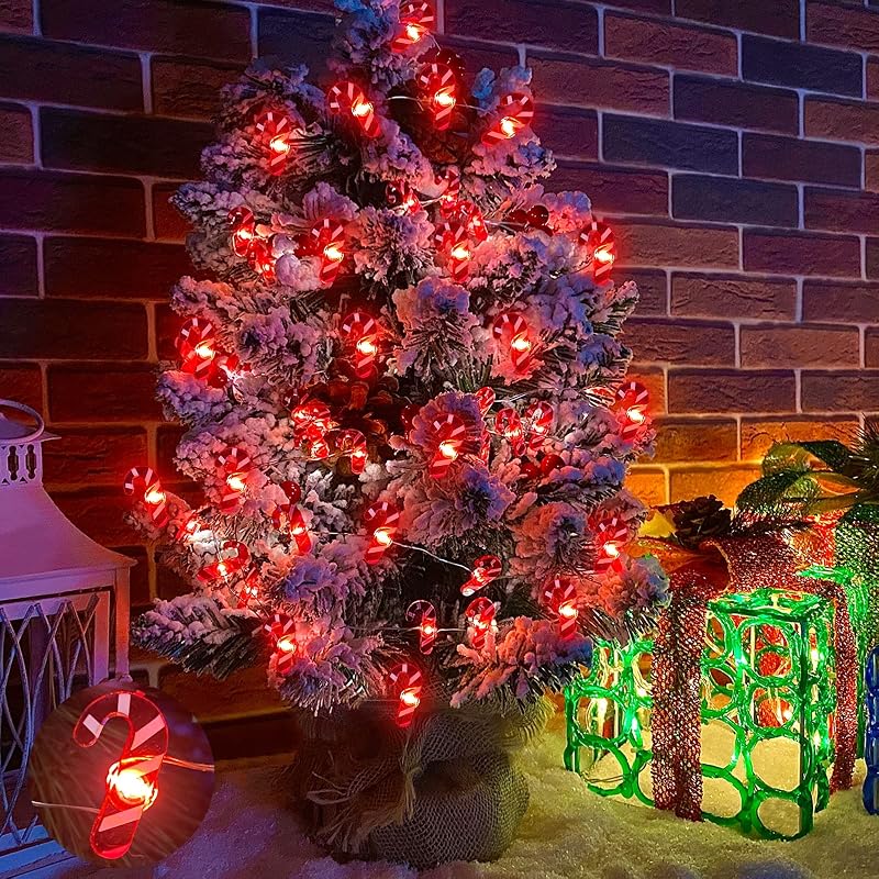 Candy Cane String Lights 26.2 Ft 80LED Remote Battery Xmas Decor Warm White