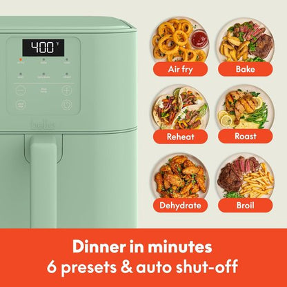 Bella 6 Qt Slim Air Fryer - EverGood™ Ceramic Nonstick Coating | Adjustable Temp & 60 Min Auto Shutoff, Seaglass