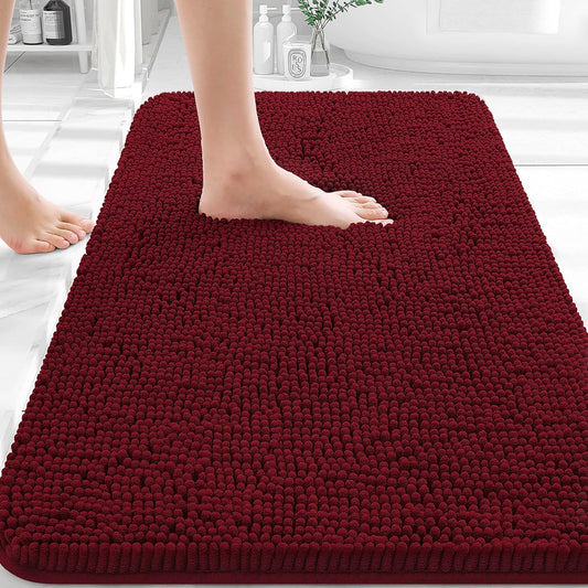 OLANLY Bathroom Rugs - Extra Soft Chenille Bath Mats | Quick Dry, Machine Washable, 36x24, Burgundy