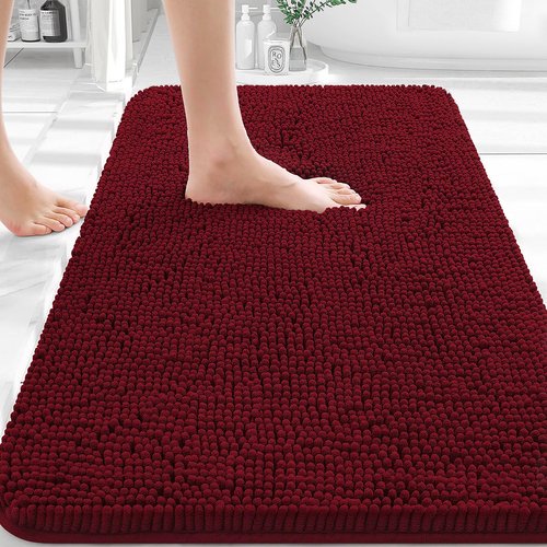 OLANLY Bathroom Rugs 30x20, Extra Soft Absorbent Chenille Bath Rugs, Rubber Backing Quick Dry, Machine Washable Bath Mats for Bathroom Floor, Tub and Shower, Home Decor Accessories, Burgundy