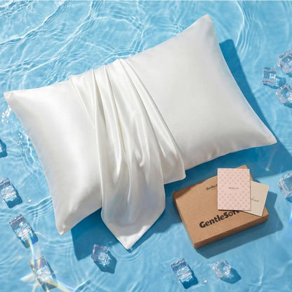 Bedsure Cooling Pillow Cases, Softer Than Silk Pillow Cases, White Silky Pillowcases Queen Set of 2 with Zipper, Infused 3% HA & Ceramides to Hydrate Skin, Gifts for Women, 20"x30"