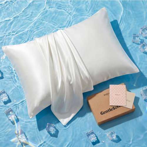 Bedsure Cooling Pillow Cases, Softer Than Silk Pillow Cases, White Silky Pillowcases Queen Set of 2 with Zipper, Infused 3% HA & Ceramides to Hydrate Skin, Gifts for Women, 20"x30"