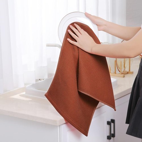 Homaxy Kitchen Dish Towels - Ultra Soft 100% Cotton Waffle Weave, Quick Drying, 13 x 28 Inches, 6-Pack, Rust