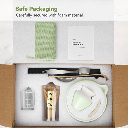 Joiish 10-Pcs Matcha Kit Set, Whisk and Bowl with Spout & Measuring Spoon, Japanese Tea Making Tools