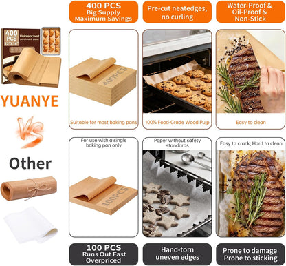 YUANYE Parchment Paper Baking Sheets - 400PCS Unbleached Precut 12"x16" Non-Stick for Oven & Air Fryer