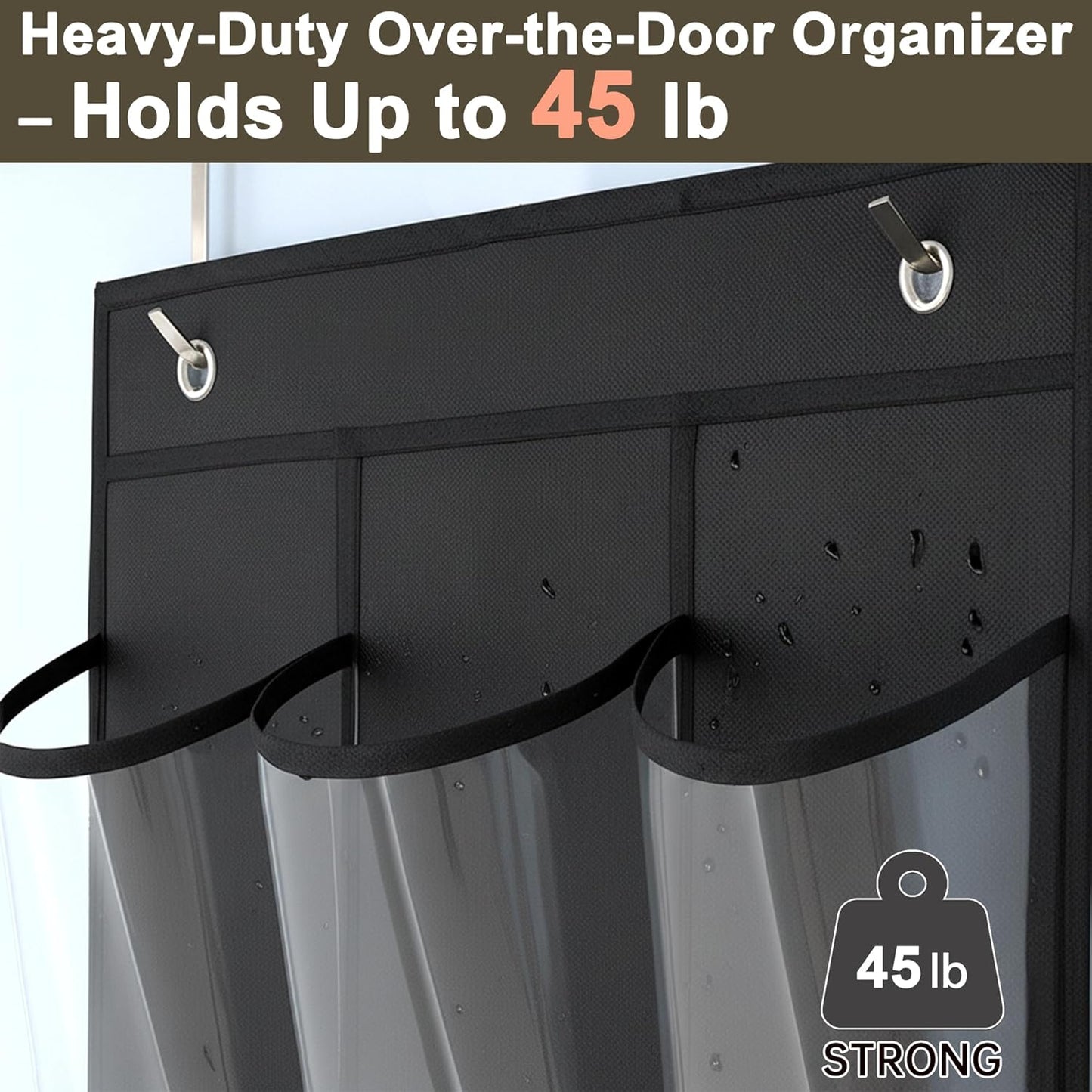 Over The Door Shoe Organizer - Space-Saving Rack with 24 Clear Pockets & Metal Hooks | Black