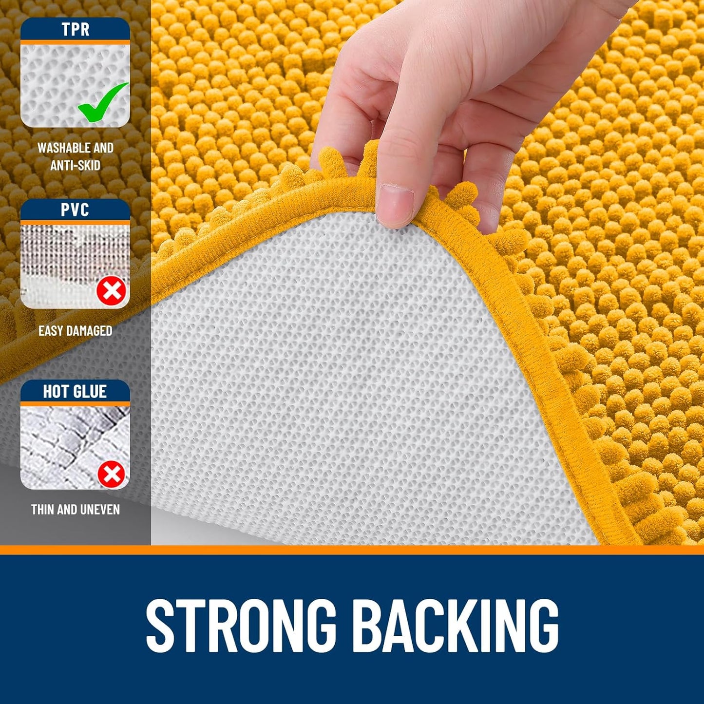 OLANLY Large Chenille Bath Rugs - Soft, Absorbent & Quick-Dry | 47x32, Golden Yellow, Machine Washable