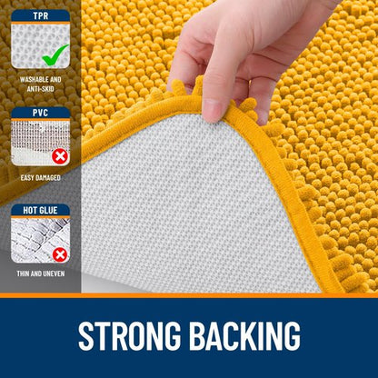 OLANLY Bathroom Rugs 40x32, Extra Soft Absorbent Chenille Bath Rugs, Rubber Backing Quick Dry, Machine Washable Bath Mats for Bathroom Floor, Tub and Shower, Home Decor Accessories, Golden Yellow