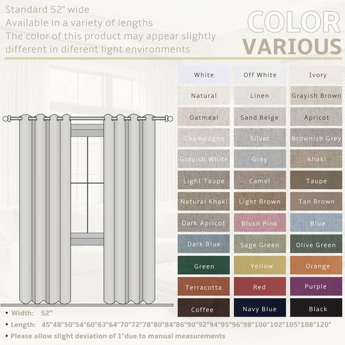 Jowels Cream Linen Blackout Curtains 84 Length 2 Panels Set for Living Room Bedroom, 100% Black Out Thermal Insulated Linen Drapes, Room Darkening Grommet Curtains 84 Inches Long Natural Beige