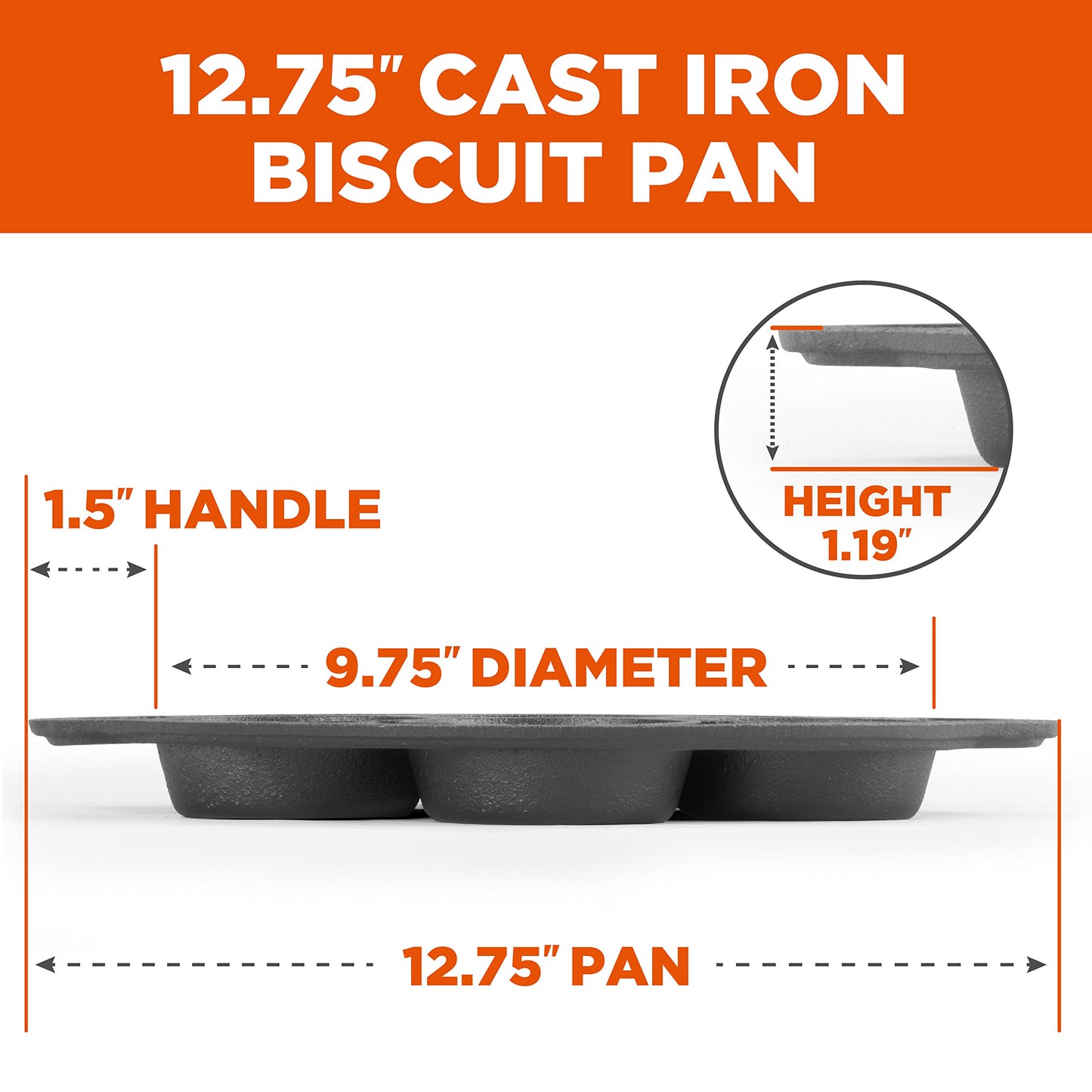 Commercial CHEF Cast Iron Biscuit Pan, Pre-seasoned Cast Iron Cookware for Muffins & Scones