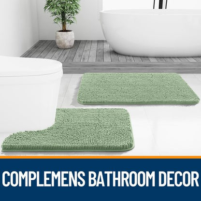 OLANLY Bathroom Rugs 40x24, Extra Soft Absorbent Chenille Bath Rugs, Rubber Backing Quick Dry, Machine Washable Bath Mats for Bathroom Floor, Tub and Shower, Home Decor Accessories, Sage Green