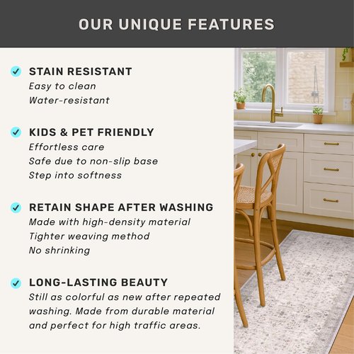 Hazo Haus Boho Light Grey Living Room Rug 6x9 - Modern Vintage Eclectic Floral Paste Neutral Taupe, Washable Low Pile Non-Slip Large Area Rugs for Dining Under Table Bedroom