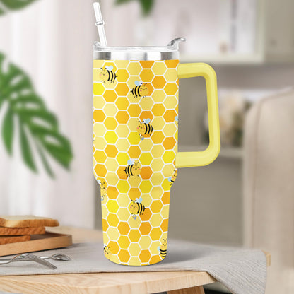 baillidh Bee Tumbler 40oz With Handle Lid and Straw - Honey Bee Gifts for Women Men - Queen Bee Coffee Mug Tumbler Metal Insulated Tumblers -Bee themed gifts, Bee keepers Gift