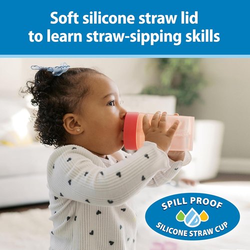Dr. Brown's 360 Convertible Toddler Training Cup Set - Interchangeable Silicone Straw, Pink Coral, 10 oz, BPA-Free, 2-Pack