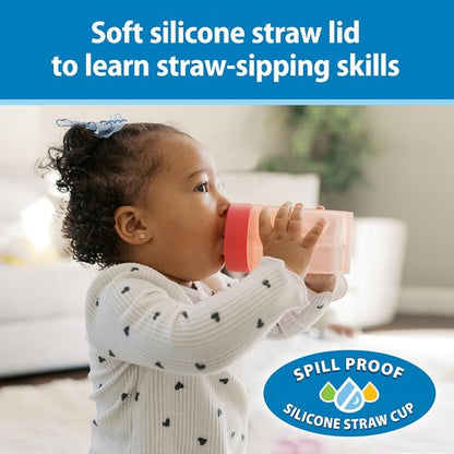 Dr. Brown's 360 Convertible Toddler Training Cup Set - Interchangeable Silicone Straw, Pink Coral, 10 oz, BPA-Free, 2-Pack