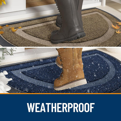 OLANLY Half Circle Door Mat - Waterproof All-Season Welcome Mat | Sturdy Natural Rubber, 33x21, Light Blue
