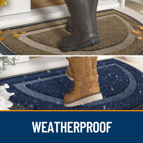 OLANLY Half Circle Door Mat Indoor Outdoor Entrance Welcome, Waterproof All-Season, All-Weather Doormat, Sturdy Natural Rubber, Low Profile, Easy Clean Patio Porch Entryway Mat, 33x21, Win Red