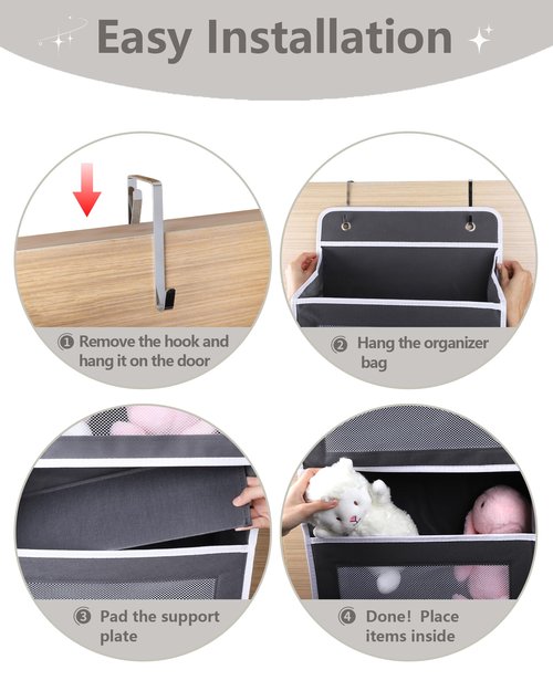 TIDY SAVANT Over The Door Organizer 44LB Capacity with 5 Large Pockets & 10 Mesh Side Pockets, Clear Window Anti-Tilt Hanging Storage for Nursery, Bathroom, Pantry - Dark Grey, 1 Pack