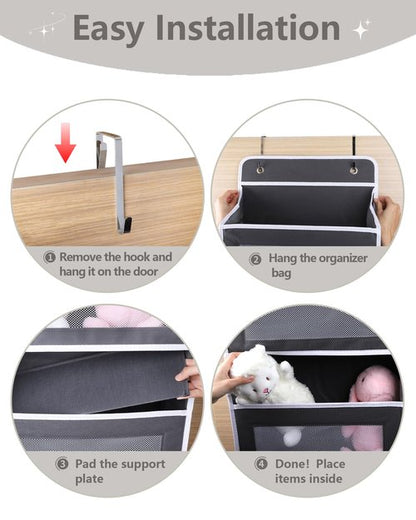 TIDY SAVANT Over The Door Organizer 44LB Capacity with 5 Large Pockets & 10 Mesh Side Pockets, Clear Window Anti-Tilt Hanging Storage for Nursery, Bathroom, Pantry - Dark Grey, 1 Pack