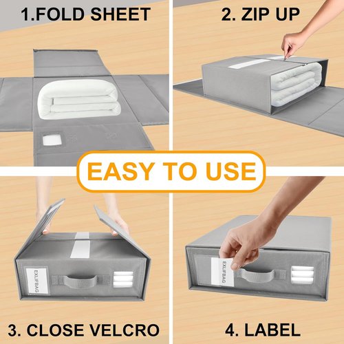 EXLIFBAG Sheet Organizers - Foldable Storage for Linen Closet | XL Size for Queen & King Bedding - Gray