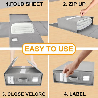 EXLIFBAG Sheet Organizers - Foldable Storage for Linen Closet | XL Size for Queen & King Bedding - Gray