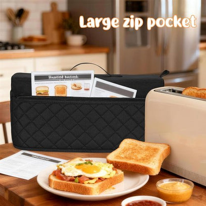 Bella Cute Slim Toaster Dust Cover - Quilted Black with Pockets & Elastic Band for 2-Slice Toaster