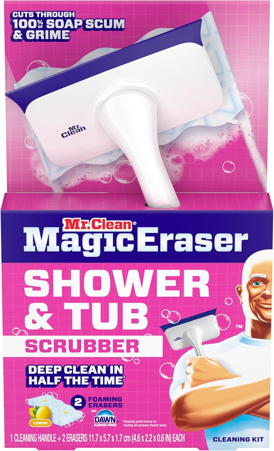 Mr. Clean Magic Eraser Bathroom Cleaner - All-in-One Shower & Tub Scrubber Kit | 2 Scrubbers & 5 Foaming Erasers